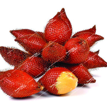 Sala Rakam (Zalacca or Salak) fruit with scaly skin, showcasing its unique, sweet, and tangy segments inside.