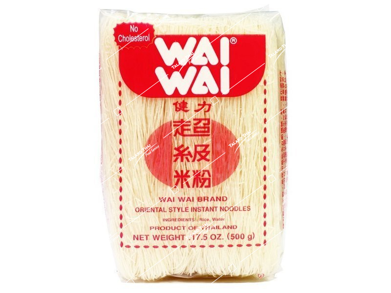 Wai Wai Rice Vermicelli 500g – Thin, versatile rice noodles for various Asian dishes.