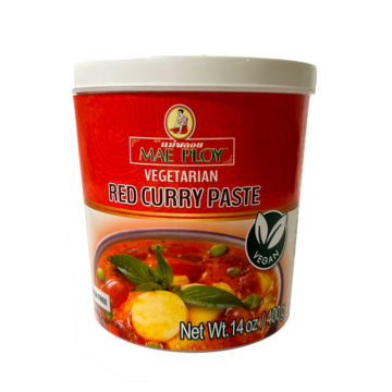 Mae Ploy Vegetarian Red Curry Paste – authentic Thai red curry paste for rich and spicy flavors.